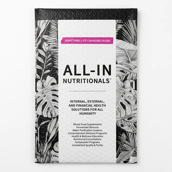 All-In Nutritionals — completed custom printed pouches by Mailers HQ